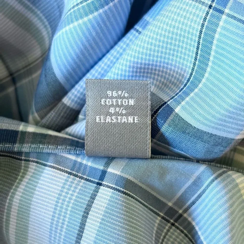 Michael Kors Airsoft Stretch Regular Fit Long Sleeve Button Down Blue Plaid Mens
